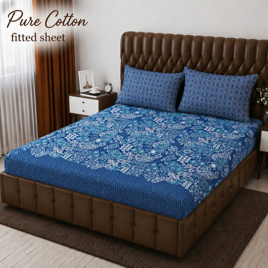 ✨ 3 Pcs Pure Cotton Fitted Bedsheet Set ✨