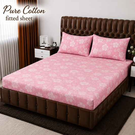 ✨ 3 Pcs Pure Cotton Fitted Bedsheet Set ✨