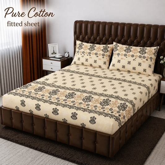✨ 3 Pcs Pure Cotton Fitted Bedsheet Set ✨
