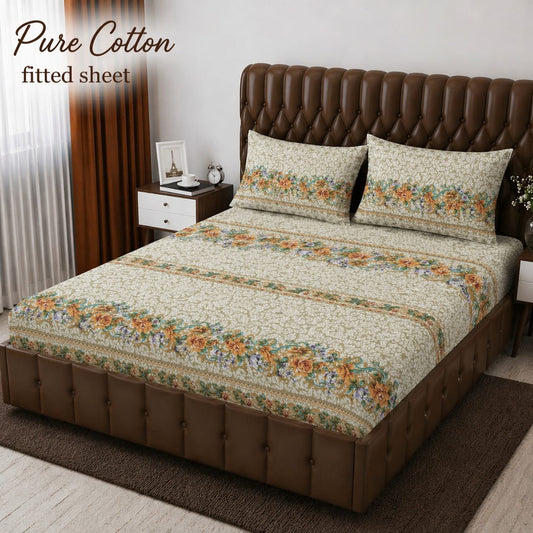 ✨ 3 Pcs Pure Cotton Fitted Bedsheet Set ✨