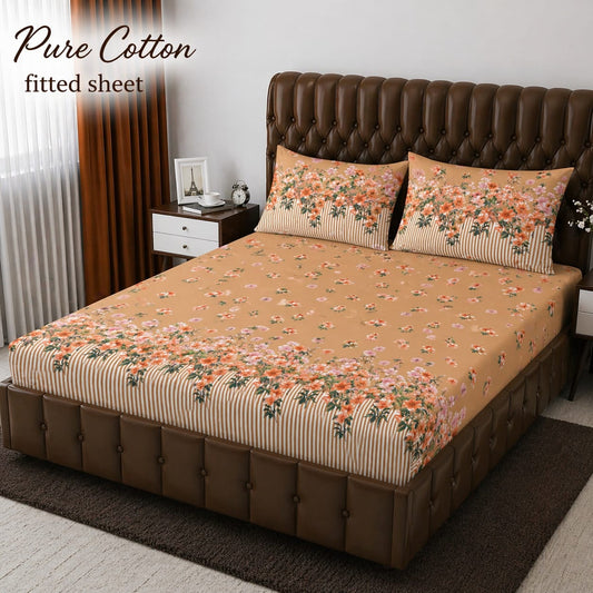 ✨ 3 Pcs Pure Cotton Fitted Bedsheet Set ✨