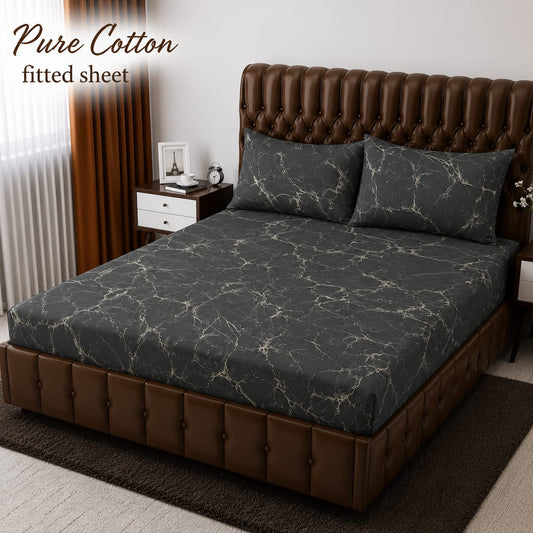 ✨ 3 Pcs Pure Cotton Fitted Bedsheet Set ✨