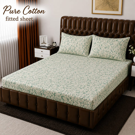 ✨ 3 Pcs Pure Cotton Fitted Bedsheet Set ✨