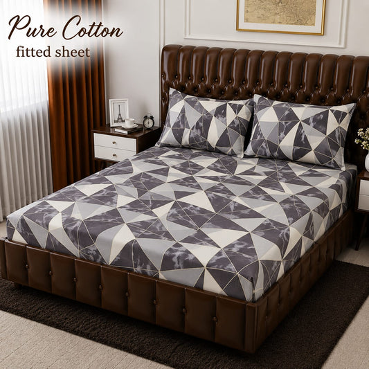 ✨ 3 Pcs Pure Cotton Fitted Bedsheet Set ✨