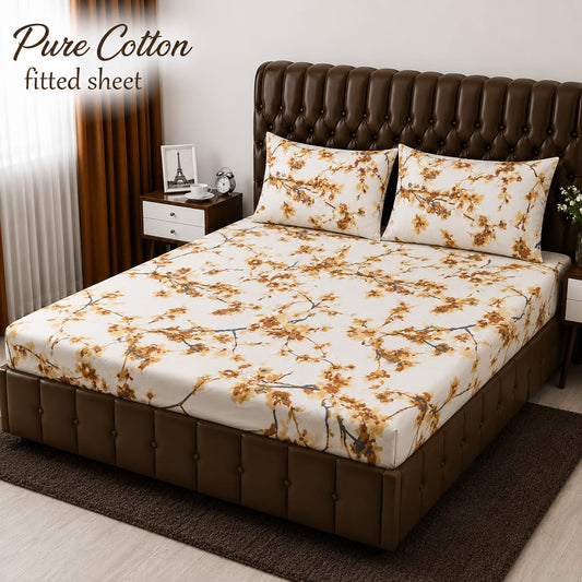 ✨ 3 Pcs Pure Cotton Fitted Bedsheet Set ✨