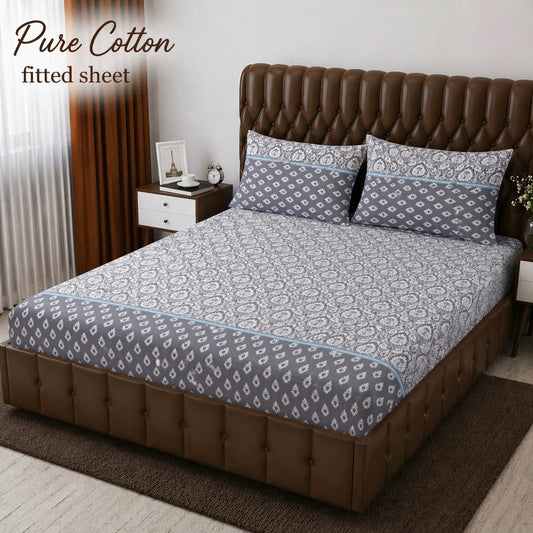 ✨ 3 Pcs Pure Cotton Fitted Bedsheet Set ✨