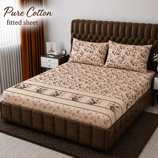 ✨ 3 Pcs Pure Cotton Fitted Bedsheet Set ✨