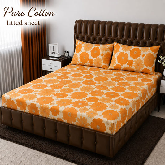 ✨ 3 Pcs Pure Cotton Fitted Bedsheet Set ✨