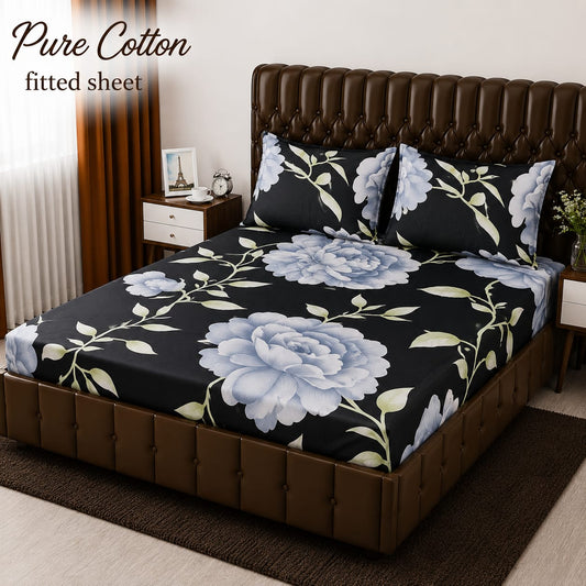 ✨ 3 Pcs Pure Cotton Fitted Bedsheet Set ✨