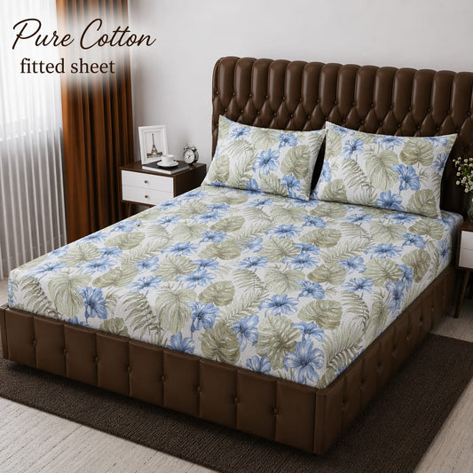 ✨ 3 Pcs Pure Cotton Fitted Bedsheet Set ✨
