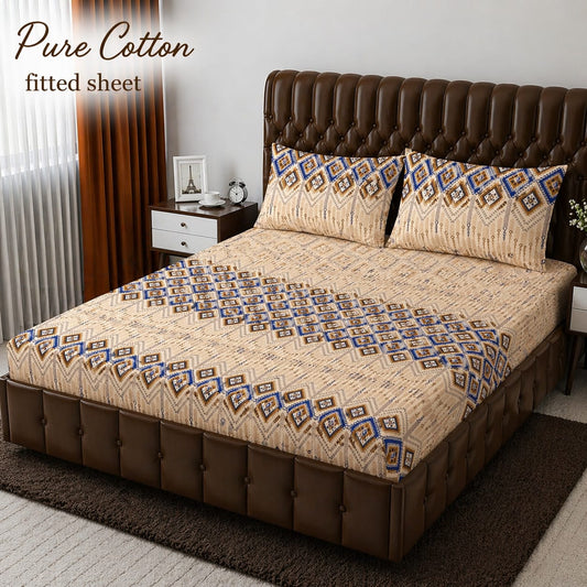 ✨ 3 Pcs Pure Cotton Fitted Bedsheet Set ✨