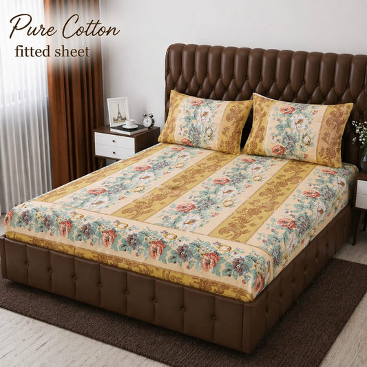 ✨ 3 Pcs Pure Cotton Fitted Bedsheet Set ✨