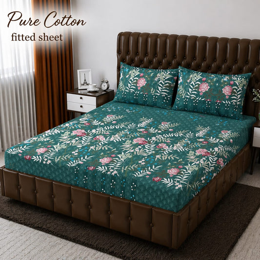 ✨ 3 Pcs Pure Cotton Fitted Bedsheet Set ✨