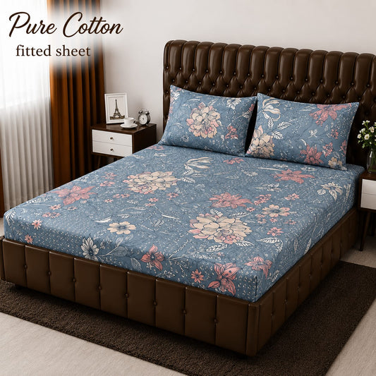 ✨ 3 Pcs Pure Cotton Fitted Bedsheet Set ✨