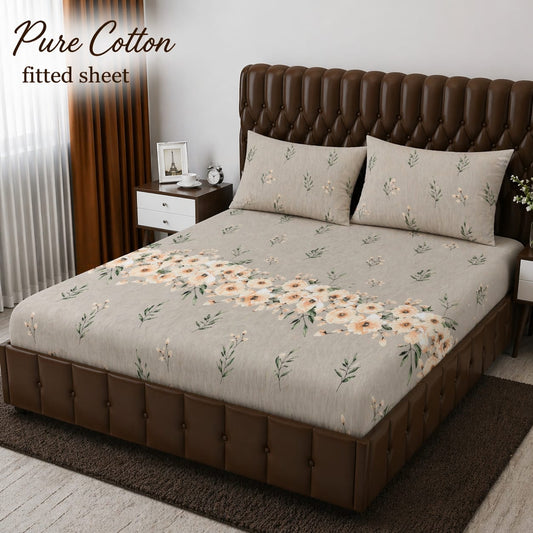 ✨ 3 Pcs Pure Cotton Fitted Bedsheet Set ✨