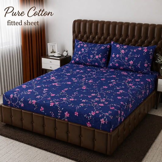 ✨ 3 Pcs Pure Cotton Fitted Bedsheet Set ✨