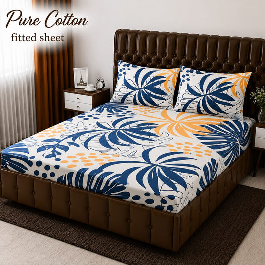 ✨ 3 Pcs Pure Cotton Fitted Bedsheet Set ✨