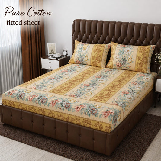 ✨ 3 Pcs Pure Cotton Fitted Bedsheet Set ✨