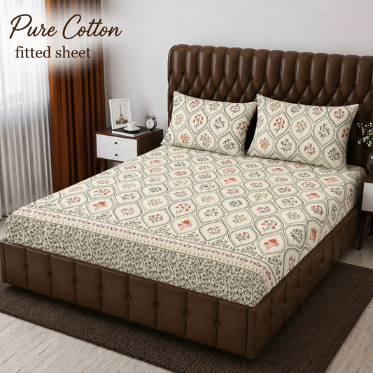 ✨ 3 Pcs Pure Cotton Fitted Bedsheet Set ✨