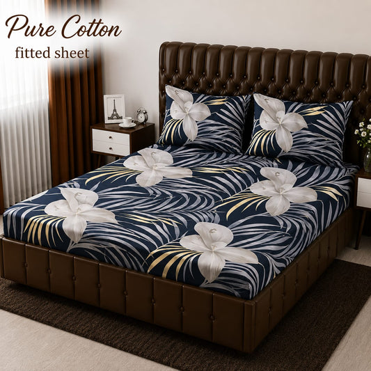 ✨ 3 Pcs Pure Cotton Fitted Bedsheet Set ✨