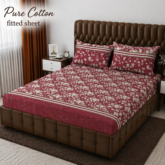 ✨ 3 Pcs Pure Cotton Fitted Bedsheet Set ✨