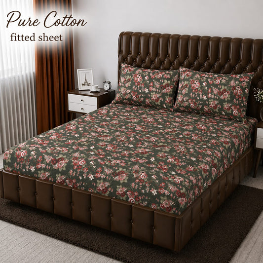 ✨ 3 Pcs Pure Cotton Fitted Bedsheet Set ✨