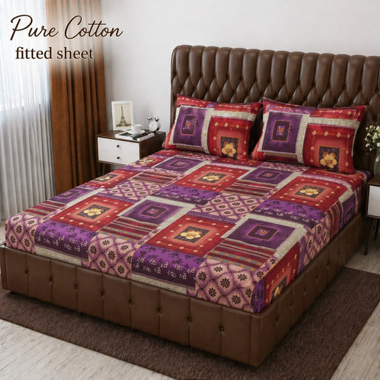 ✨ 3 Pcs Pure Cotton Fitted Bedsheet Set ✨